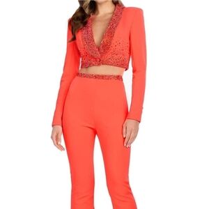Elegant Neon Orange Women's Pantsuit